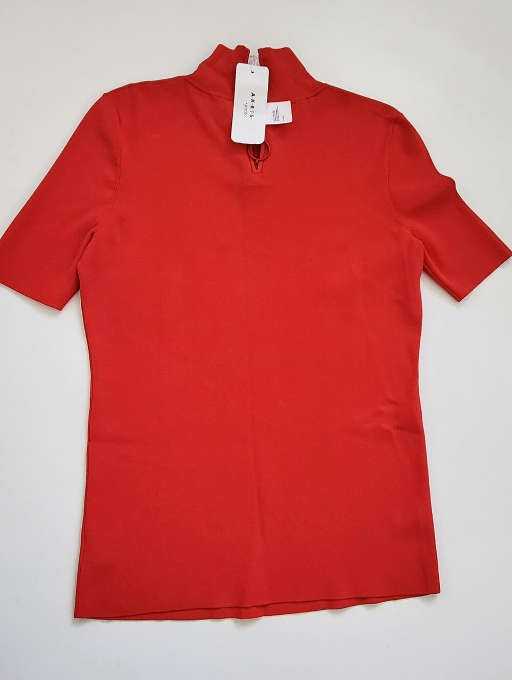 NWT Akris Punto Red Short Sleeve Half-Zip Mock Neck Pullover Sweater Top Size 6